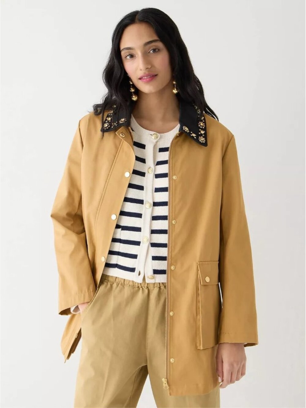 NWT J.Crew Collection Barn Jacket in Honey Brown with Embellished Collar XXL - Picture 2 of 10